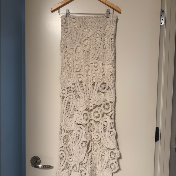 NWT Zara Gorgeous Cream Macramé Lace Resort Sheer Midi Skirt Medium - Picture 4 of 6